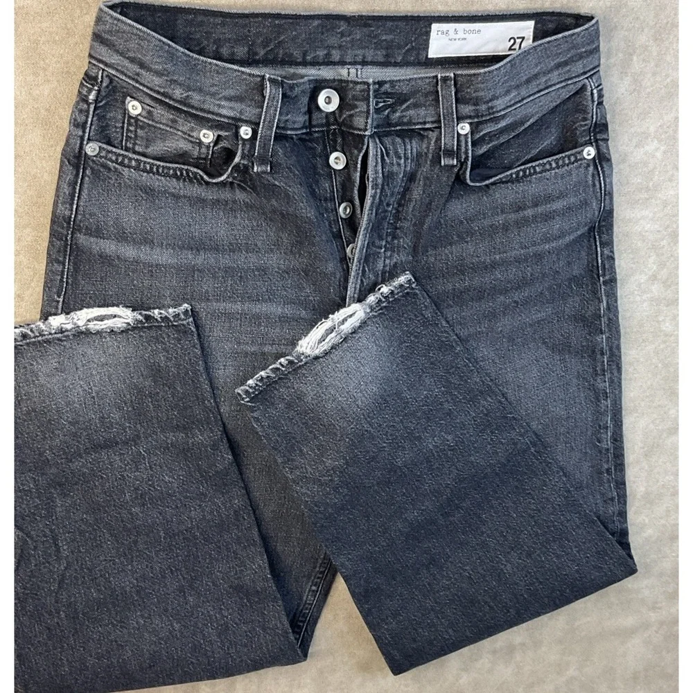 Rag & Bone Jeans 90s High Rise Straight Button Fly Kali Washed Black Women Sz 27